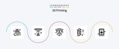 3d Drucken Linie 5 Symbol Pack einschließlich Zwischenablage. Scanner. Fabrik. Maschine. Fabrik vektor