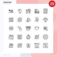universell ikon symboler grupp av 25 modern rader av pengar skrädderi anställd sömnad maskin redigerbar vektor design element