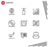 Lager Vektor Symbol Pack von 9 Linie Zeichen und Symbole zum Optimierung Musik- Münzen Medien Geld oben editierbar Vektor Design Elemente