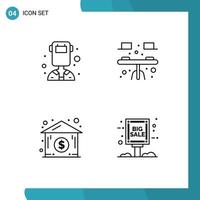 piktogram uppsättning av 4 enkel fylld linje platt färger av avatar hus svetsare interiör styrelse redigerbar vektor design element