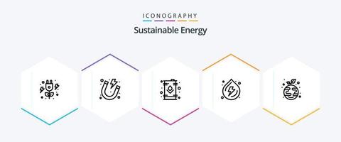 hållbar energi 25 linje ikon packa Inklusive tillväxt. kraft. elektrisk. vatten. sloka vektor