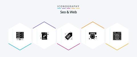 seo och webb 25 glyf ikon packa Inklusive webb. webb. webb. affär. handel vektor