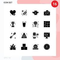 solide Glyphe Pack von 16 Universal- Symbole von Saft Silber Kampf Tasse Mail editierbar Vektor Design Elemente