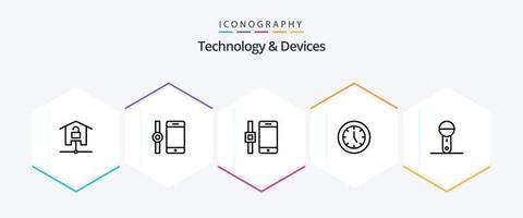 Geräte 25 Linie Symbol Pack einschließlich Technologie. Mikrofon. Uhr. Elektronik. Technologie vektor