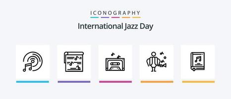 internationell jazz dag linje 5 ikon packa Inklusive . multimedia. multimedia. spelare. audio. kreativ ikoner design vektor