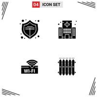 Lager Vektor Symbol Pack von 4 Linie Zeichen und Symbole zum online W-lan Gebäude Krankenhaus Gerät editierbar Vektor Design Elemente