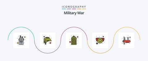 militär krig linje fylld platt 5 ikon packa Inklusive kniv. armén medalj. armén. militär. armén vektor