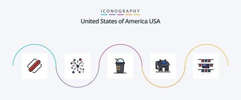 USA Linie gefüllt eben 5 Symbol Pack einschließlich amerikanisch. Ammern. Amerika. USA. Elefant vektor