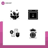 Gruppe von 4 solide Glyphen Zeichen und Symbole zum Beeren verbinden App Element Dollar editierbar Vektor Design Elemente