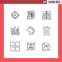 packa av 9 modern konturer tecken och symboler för webb skriva ut media sådan som verktyg Färg utveckling mynt investering redigerbar vektor design element