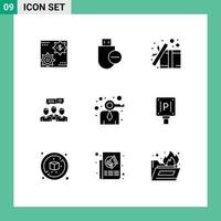 uppsättning av 9 modern ui ikoner symboler tecken för chatt närvarande enheter öppen låda redigerbar vektor design element