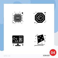 Lager Vektor Symbol Pack von 4 Linie Zeichen und Symbole zum Chip Entwicklung Clever Herz Rahmen editierbar Vektor Design Elemente