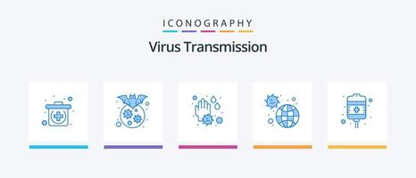 Virus Getriebe Blau 5 Symbol Pack einschließlich Erholung. Pandemie. Hand. Infektion. Krankheit. kreativ Symbole Design vektor