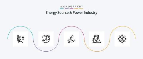 Energie Quelle und Leistung Industrie Linie 5 Symbol Pack einschließlich Energie. Reaktion. Energie. Chemikalien. Energie vektor