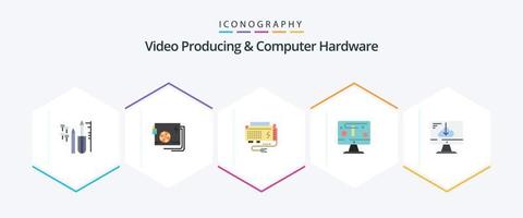 Video produzieren und Computer Hardware- 25 eben Symbol Pack einschließlich Grafik. Design. liefern. Computer. Leistung vektor