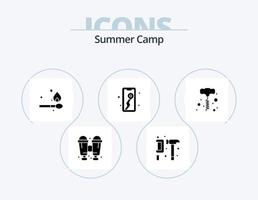 sommar läger glyf ikon packa 5 ikon design. kraft verktyg. borra. camping. camping. plats vektor