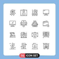 Gruppe von 16 Umrisse Zeichen und Symbole zum löschen pc Mannschaft imac Monitor editierbar Vektor Design Elemente