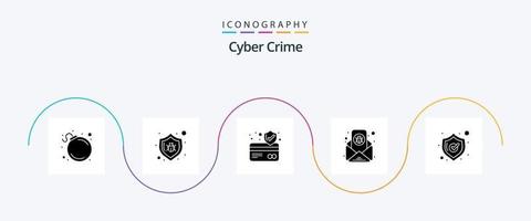 cyber brottslighet glyf 5 ikon packa Inklusive handla. säkerhet. kort skydd. e-post virus vektor