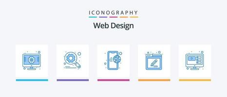 webb design blå 5 ikon packa Inklusive verktyg. webb sida. Sök. mobil internet. internet. kreativ ikoner design vektor