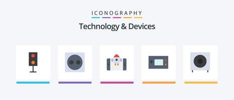 enheter platt 5 ikon packa Inklusive Produkter. elektronik. Utrustning. enheter. raket. kreativ ikoner design vektor