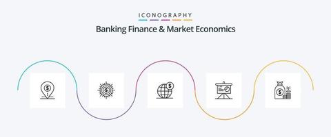 bank finansiera och marknadsföra ekonomi linje 5 ikon packa Inklusive internationell. företag. kontanter. global. sätt vektor