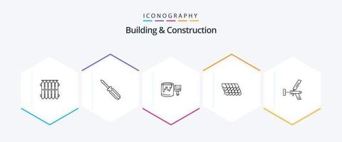 byggnad och konstruktion 25 linje ikon packa Inklusive konstruktion. bricka. reparera. tak. måla vektor
