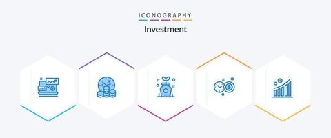 investering 25 blå ikon packa Inklusive pengar. företag. företag. hastighetsmätare. klocka vektor