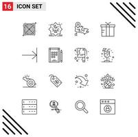 Gliederung Pack von 16 Universal- Symbole von Buch Ende Karte Pfeil Geschenk editierbar Vektor Design Elemente