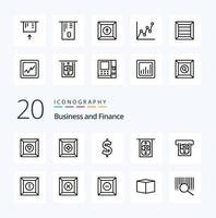 20 Finanzen Linie Symbol Pack mögen Produkt Box Geld Geld Geldautomat vektor