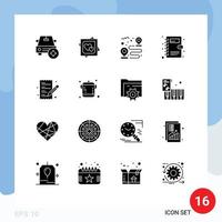Gruppe von 16 solide Glyphen Zeichen und Symbole zum aufführen Telefon Buch Vorschlag Kontakte Pfad editierbar Vektor Design Elemente
