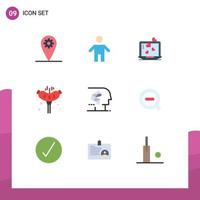 9 Benutzer Schnittstelle eben Farbe Pack von modern Zeichen und Symbole von Gehirn Android Liebe Camping Schweinefleisch editierbar Vektor Design Elemente