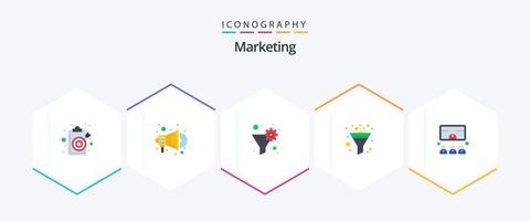 marknadsföring 25 platt ikon packa Inklusive möte. ringa upp. data filtrera. sortera. filtrera vektor