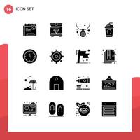 16 kreativ Symbole modern Zeichen und Symbole von Zuhause Haushaltsgeräte Uhr Zubehör Paris Cola editierbar Vektor Design Elemente
