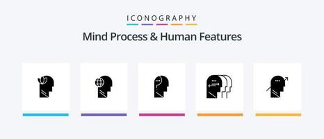 sinne bearbeta och mänsklig funktioner glyf 5 ikon packa Inklusive pil. sinne. tror. charaktere. fråga. kreativ ikoner design vektor