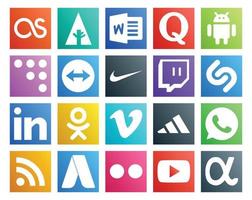 20 social media ikon packa Inklusive rss adidas Nike video odnoklassniki vektor