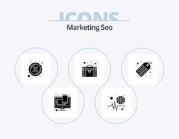 marknadsföring seo glyf ikon packa 5 ikon design. seo. seo tjänster. bricka. seo packa. portfölj vektor