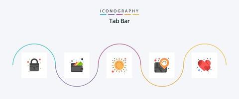 Tab Bar eben 5 Symbol Pack einschließlich . wie. Sonnenlicht. Herz. Stift vektor