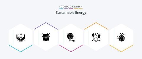 nachhaltig Energie 25 Glyphe Symbol Pack einschließlich Ökologie. verlängerbar. Solar. Grün Energie. Globus vektor