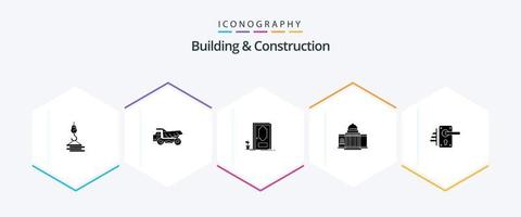 byggnad och konstruktion 25 glyf ikon packa Inklusive arkitektur. vit. konstruktion. amerika. växt vektor