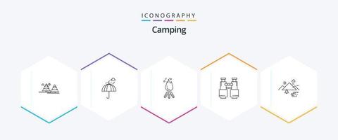 Camping 25 Linie Symbol Pack einschließlich finden. Sicherheit. Lager. Lagerfeuer vektor