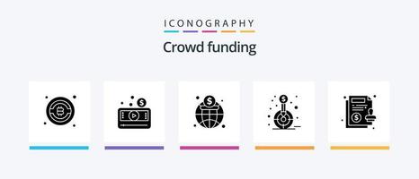 crowdfunding glyf 5 ikon packa Inklusive avtal. mål. ekonomi. fond. finansiera. kreativ ikoner design vektor