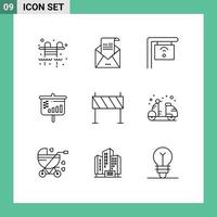 9 kreativ Symbole modern Zeichen und Symbole von Hindernis Gebäude Cafe Barriere Beamer editierbar Vektor Design Elemente