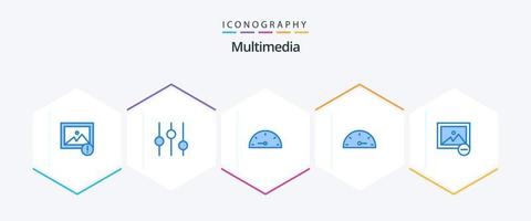 Multimedia 25 Blau Symbol Pack einschließlich . . Leistung. Foto. löschen vektor