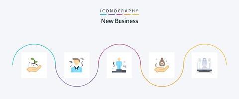ny företag platt 5 ikon packa Inklusive bärbar dator. hand. konkurrenskraftig. finansiera. budget vektor