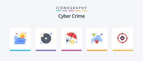 Cyber Verbrechen eben 5 Symbol Pack einschließlich Verbrechen. Schutz. sperren.. kreativ Symbole Design vektor