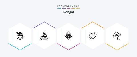 pongal 25 linje ikon packa Inklusive patato. hinduiska. laddu. diwali. dekorera vektor