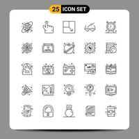 25 Universal- Linie Zeichen Symbole von Timer Zeitplan Aussicht Uhr Hochzeit editierbar Vektor Design Elemente