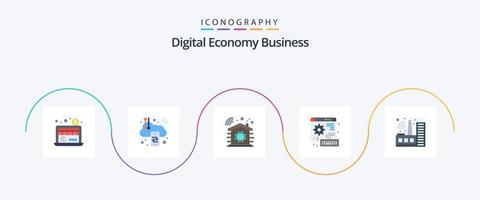 digital ekonomi företag platt 5 ikon packa Inklusive industri. byggnad. intelligent. redskap. webb vektor