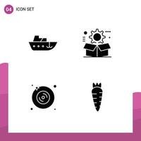 Gruppe von 4 solide Glyphen Zeichen und Symbole zum Boot Platte Yacht Ausrüstung Multimedia editierbar Vektor Design Elemente