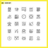 25 thematisch Vektor Linien und editierbar Symbole von Werkzeuge Geschenk USB Geschenk Berg editierbar Vektor Design Elemente